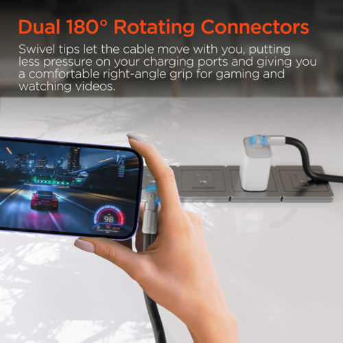 HyperGear Chunky180° 100W USB-C to USB-C Rugged Fast Charge Cable 12ft