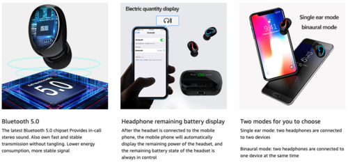 Bluetooth 5.1 Headset TWS Wireless Earphones Mini Earbuds Stereo